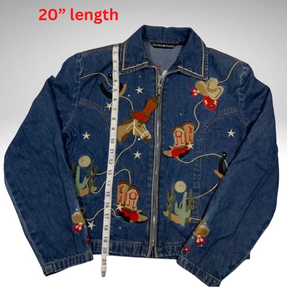 Gordon James Embellished Embroidery 80’s Padded Shoulder Western Denim Jacket - Picture 13 of 16